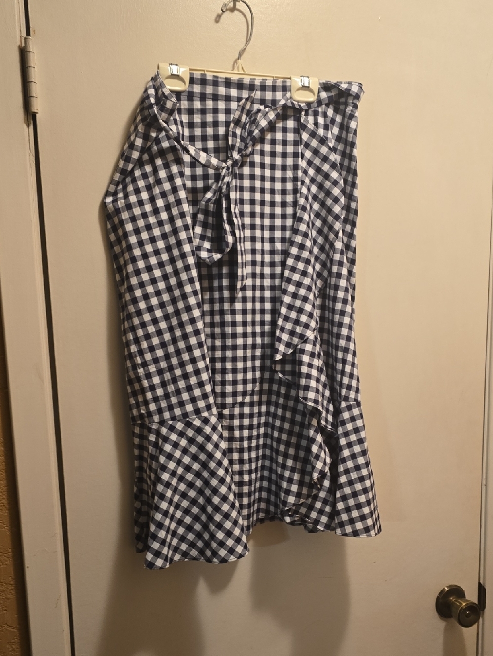 Talbots Black and White Gingham Wrap Midi Skirt